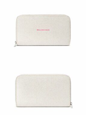 Balenciaga White Leather Zip-Around Wallet with Pink Logo